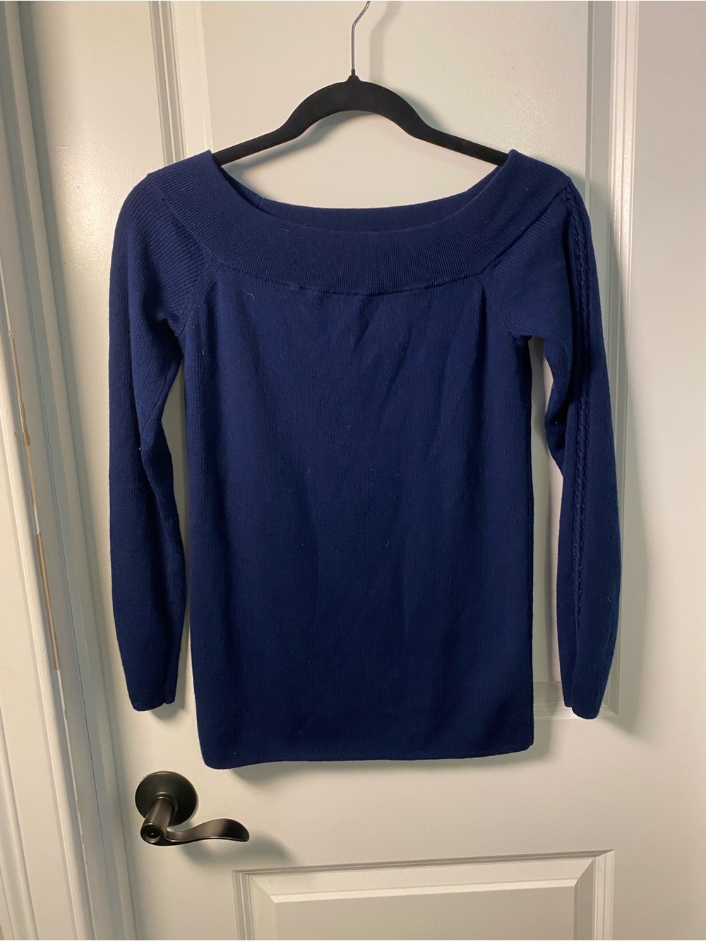 Banana Republic Navy Off-the-Shoulder Merino Wool Knit Sweater